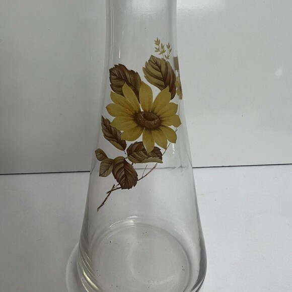 Vintage Viking Art Glass Clear With Yellow And Brown Flowers Bud Vase - Picture 2 of 7